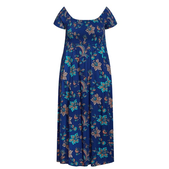LORALETTE 20W On Off Shoulder Blue Floral Raelynn Maxi Dress (E31.10) - Picture 3 of 6